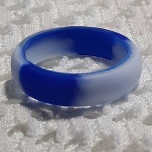 Silicone Wedding Ring White and Blue Female Size 7